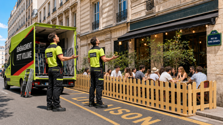 Petit déménagement avec monte-meubles rue des Bons-Enfants à Paris 1.