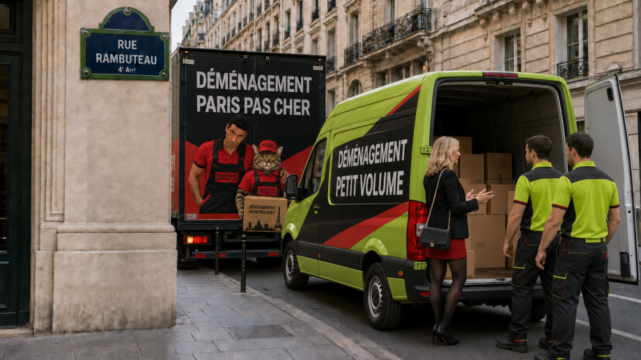 Petit déménagement rue Rambuteau dans le 4ᵉ arrondissement de Paris.