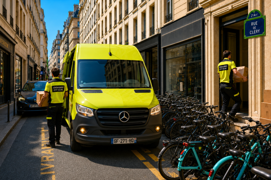 Petit déménagement rue de Cléry dans le 2ᵉ arrondissement de Paris.
